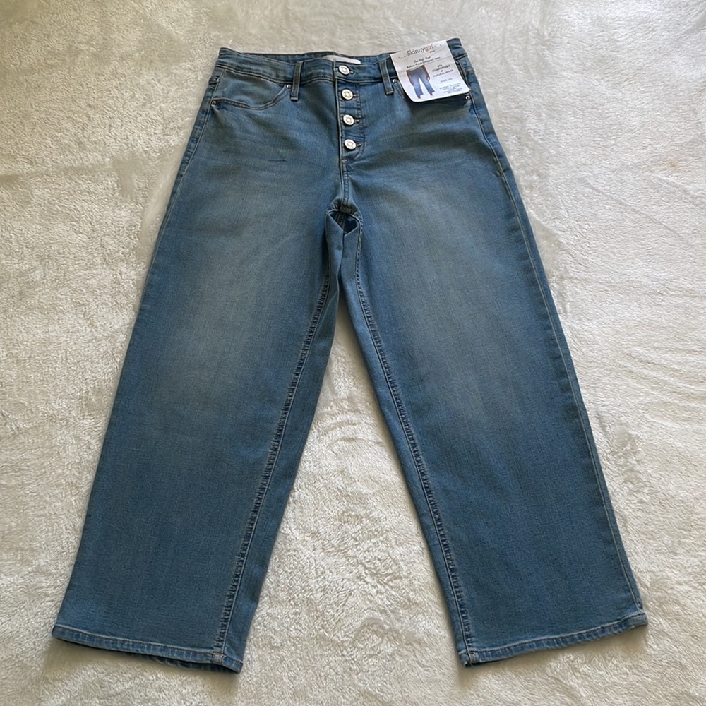 NWT Skinnygirl Button Fly Wide Leg Cropped High Rise Stretch Jean